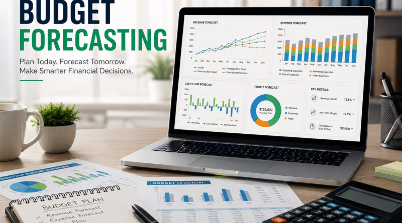 Budget forecasting dashboard showing revenue expenses cash flow and financial planning